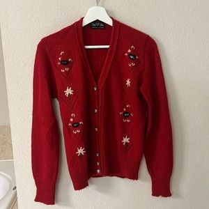 Vintage Italian mohair embroidered flower cardigan small